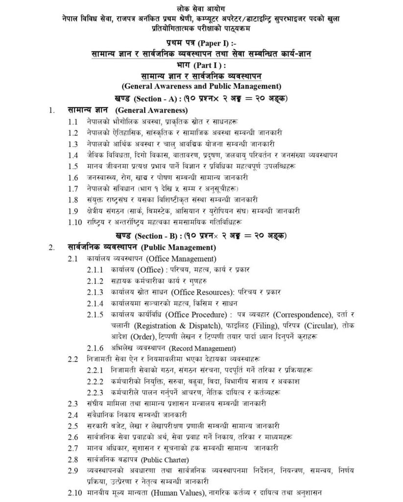Computer Operator Syllabus Loksewa Aayog Nepal - Yamsoti Design Master