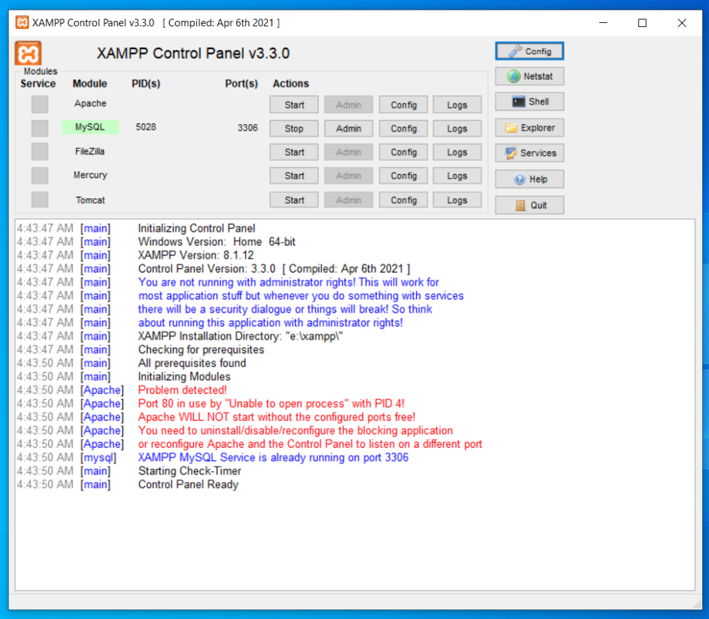 XAMPP - Port 80 in use by "Unable to open process" with PID 4 - Yamsoti ...