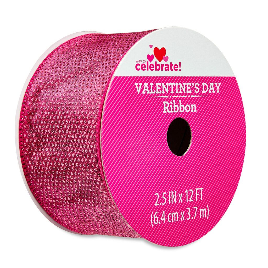 Valentines Day Decor Pink Glitter Ribbon